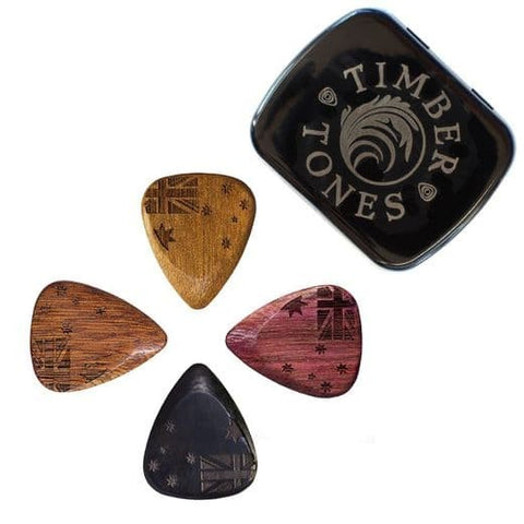 Timber Tones Australian Flag Mixed Tin of 4 Guitar Picks