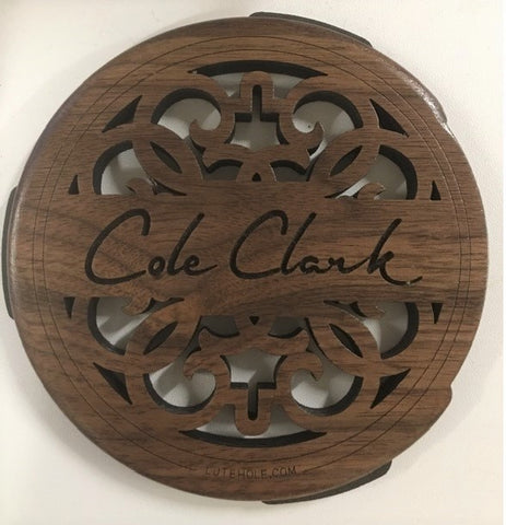LuteHole Soundhole Cover - Cole Clark branded in Walnut for FL Guitar & LL Mini Guitar