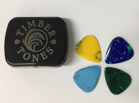 Timber Tones Stone Tones Mixed Tin of 4 Guitar Picks